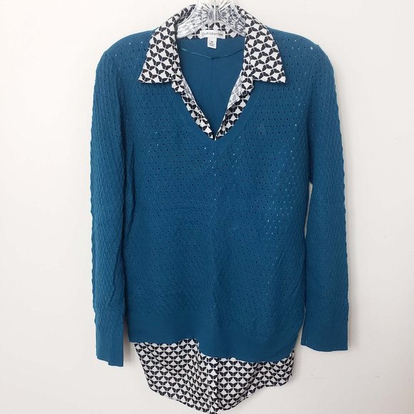 Croft & Barrow Tops - Croft & Barrow Women's One Piece Turquoise V Neck Long Sleeve Knit Sweater Top